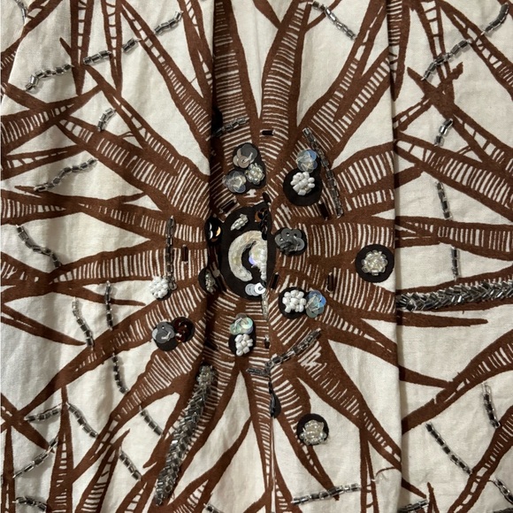 100% Silk Sunburst Sleeveless Dress. Sunburst Design with Embellishments. - Picture 3 of 16